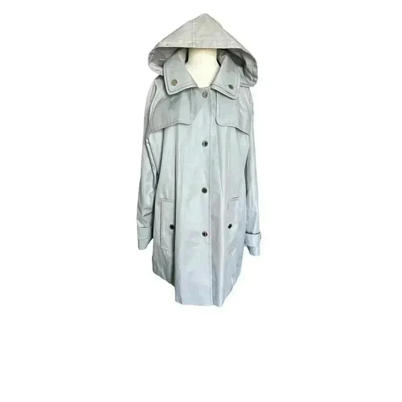 London Fog Women’s Light Gray Single-Breasted Hooded Raincoat Size L - Picture 1 of 10